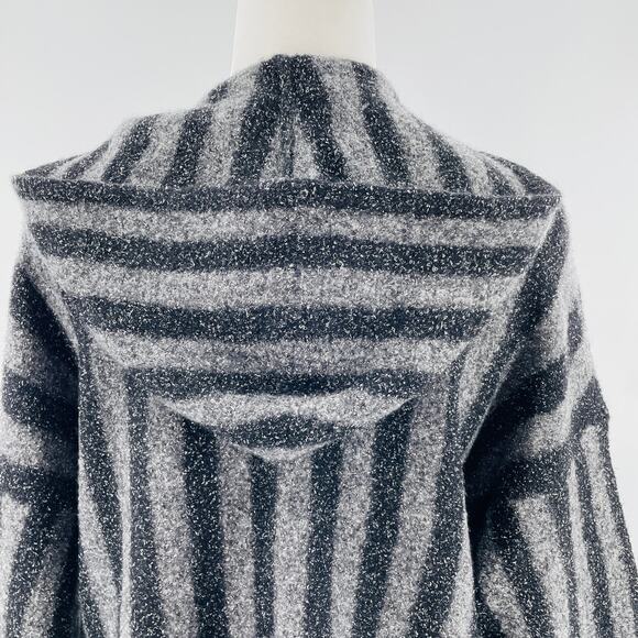 T by Alexander Wang Gray Stripe Hooded Fringe Designer Pullover Sweater Size XS - Picture 6 of 12